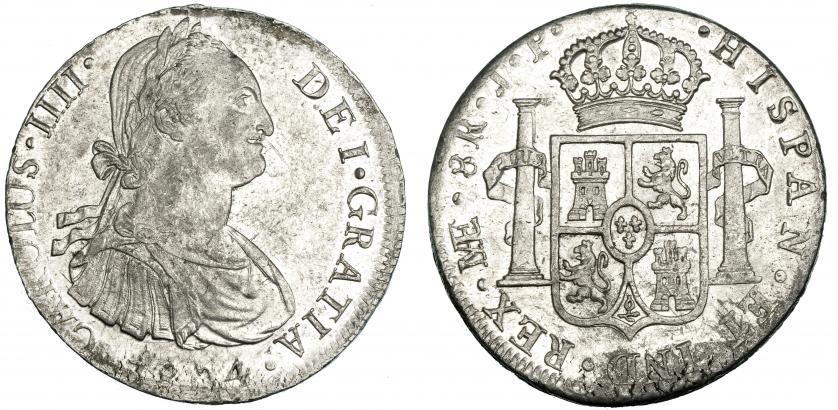 453   -  8 reales. 1804. Lima JP. VI-767. Pequeñas marcas. B.O. EBC/EBC+.