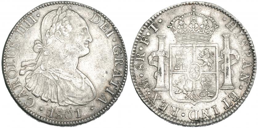 454   -  8 reales 1801. México. FT. VI-798. Pequeñas marcas. MBC+/MBC. Pequeñas marcas. MBC+/MBC.