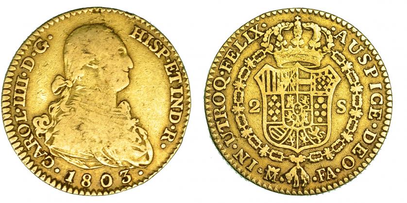 456   -  2 escudos. 1803. Madrid FA. VI-1054. MBC-.