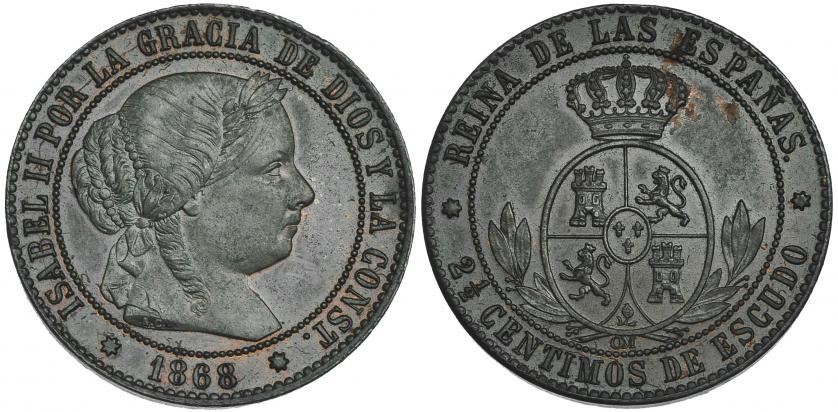 485   -  2 1/2 céntimos de escudo. 1868. Barcelona OM. VI-186. EBC.