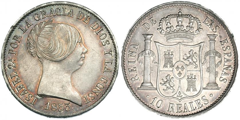 491   -  10 reales. 1853. Barcelona. VI-438. Bonita pátina. EBC+.