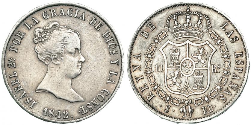492   -  10 reales. 1842. Sevilla. RD. VI-464. Rayita en anv. MBC.