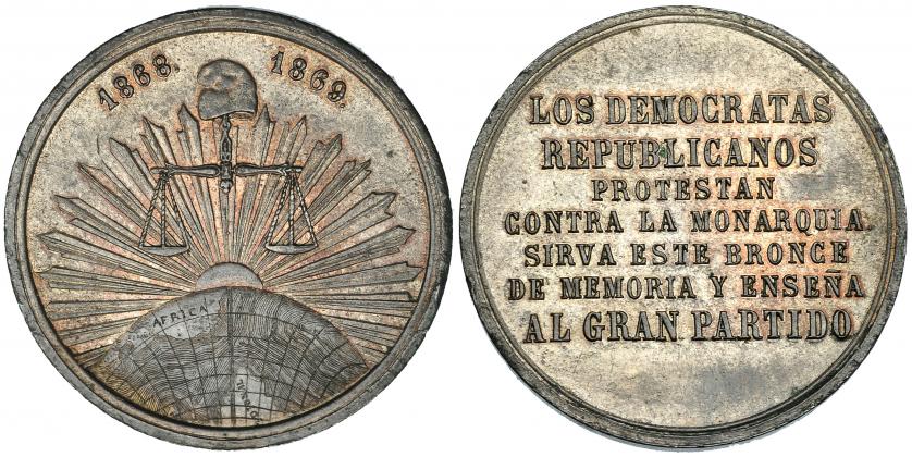 502   -  Medalla 1868-1869. Los demócratas republicanos contra la monarquía. AE. R.B.O. EBC.
