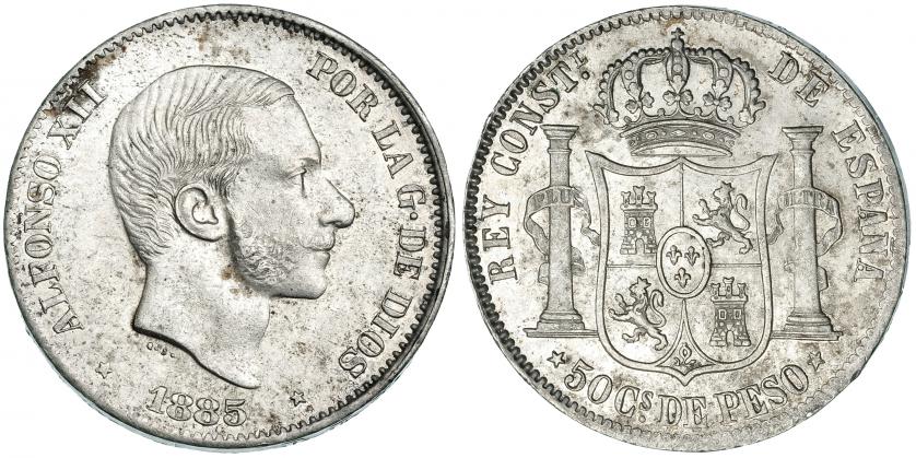 510   -  50 centavos de peso. 1885. Manila. VII-80. R.B.O. EBC.