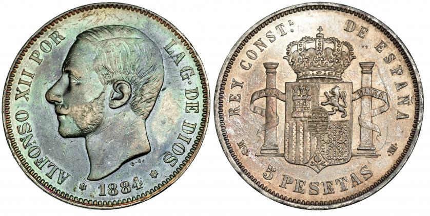 517   -  5 pesetas. 1884 *18-84. Madrid MSM. VII-90. MBC.