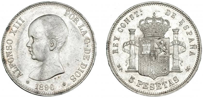530   -  5 pesetas. 1890*18-90. Madrid. MPM. VII-180. B.O. EBC.