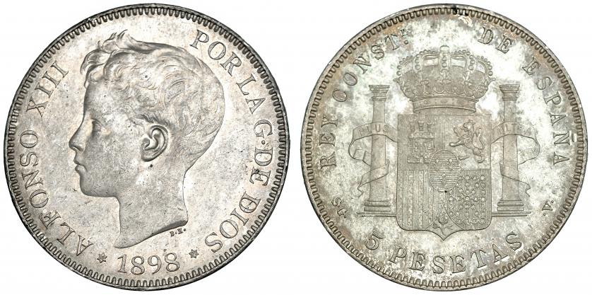 545   -  5 pesetas. 1898* 18-98. Madrid. SGV. VII-190. Ligera pátina. SC.