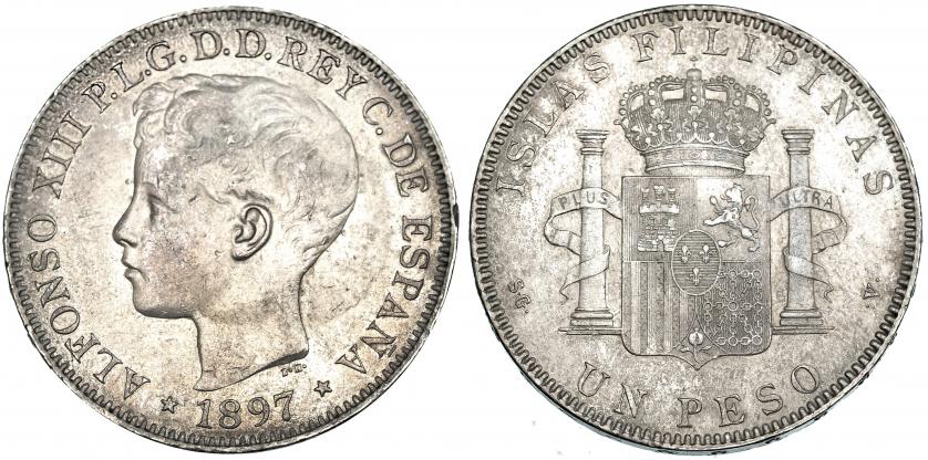 548   -  Peso. 1897. Manila. SGV. VII-192.Pequeñas marcas. Ligera pátina. MBC+/MBC.