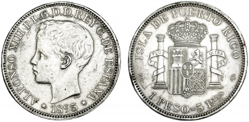 551   -  Peso. 1895. Puerto Rico. PGV. VII-193. Golpecitos en canto. MBC.