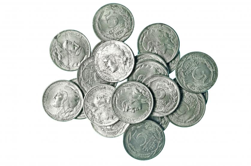552   -  Lote 21 monedas 5 céntimos. 1937. EBC+/SC.