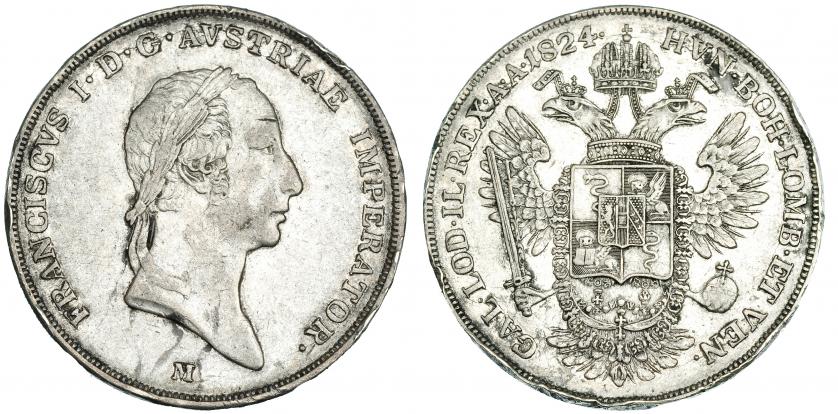 582   -  AUSTRIA. Lombardía. Francisco I. Escudo. 1824. PR-611. C 8.1. Rayita en anv. y golpes en canto. MBC/MBC+.
