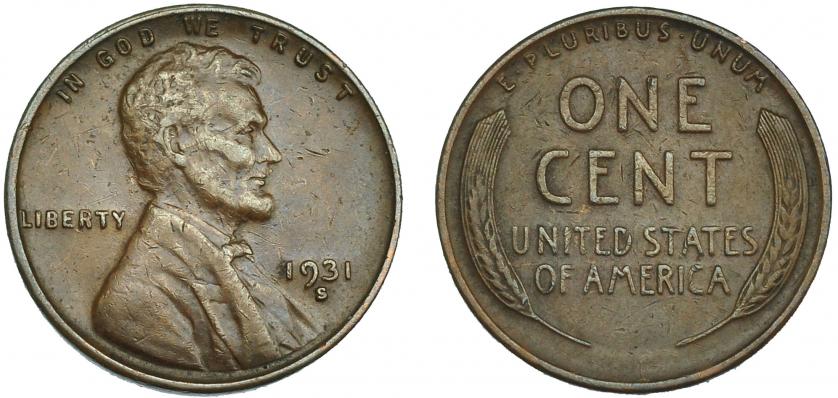 585   -  ESTADOS UNIDOS DE AMÉRICA. 1 centavo. 1931-S. KM-132. MBC. Muy escasa.