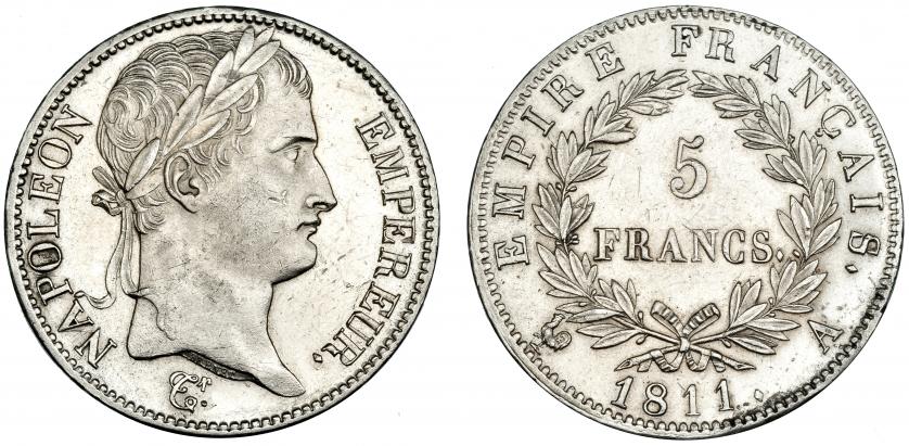 600   -  FRANCIA. Napoleón Bonaparte. 5 francos. 1811- A. KM-694.1. EBC-.