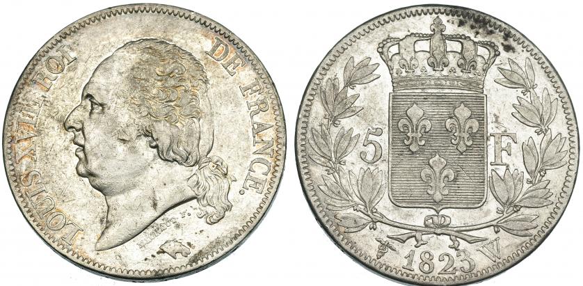 602   -  FRANCIA. 5 francos. 1823 W. KM 711.13. MBC+.