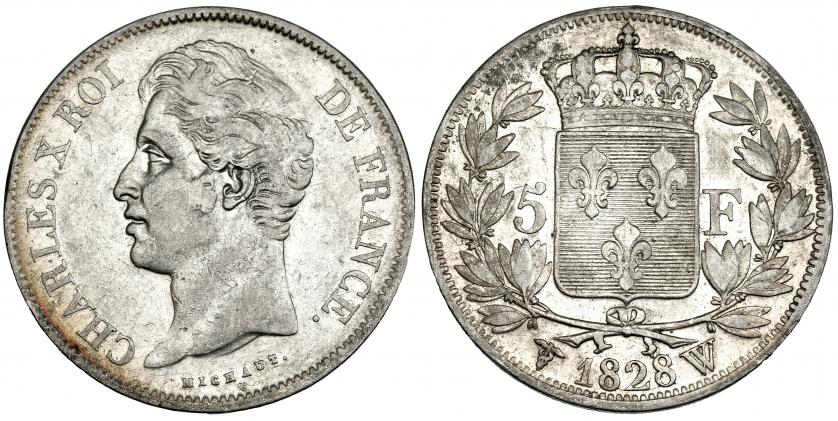 604   -  FRANCIA. 5 francos. 1828 W. KM 728.13. MBC+.