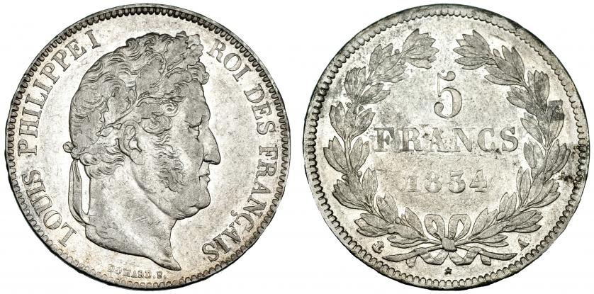 608   -  FRANCIA. 5 francos. 1834 A. KM 749.1. MBC/MBC-.