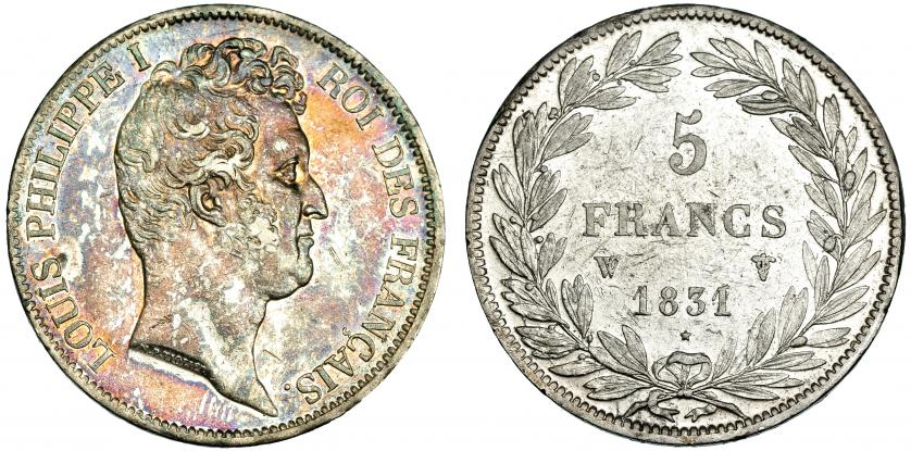 609   -  FRANCIA. 5 francos. 1834 W. KM 745.13. Pequeñas marcas. MBC+/MBC.