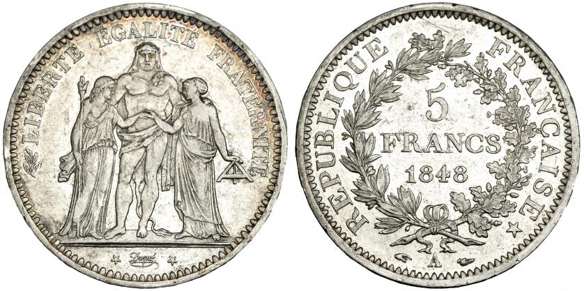 613   -  FRANCIA. 5 francos. 1848 A. KM 756.1. MBC+/EBC-.
