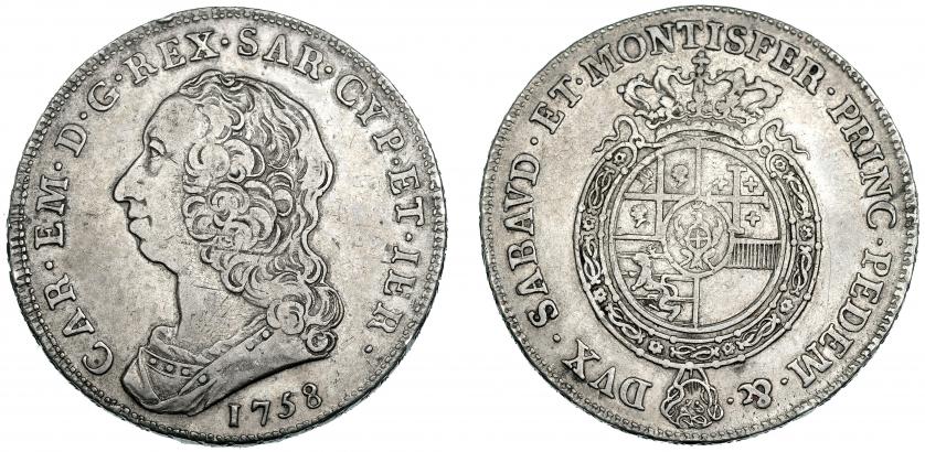 633   -  ESTADOS ITALIANOS. CERDEÑA. Carlos Manuel III. Escudo. 1758. C-20. MBC-/MBC.