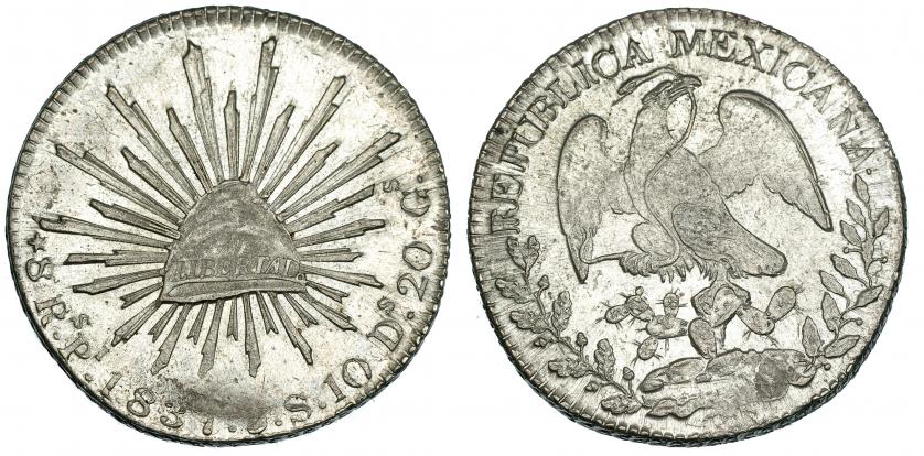 638   -  MÉXICO. 8 reales. 1837. JS. San Luis de Potosí. KM-377.12. Pequeño vano. B.O. EBC+.