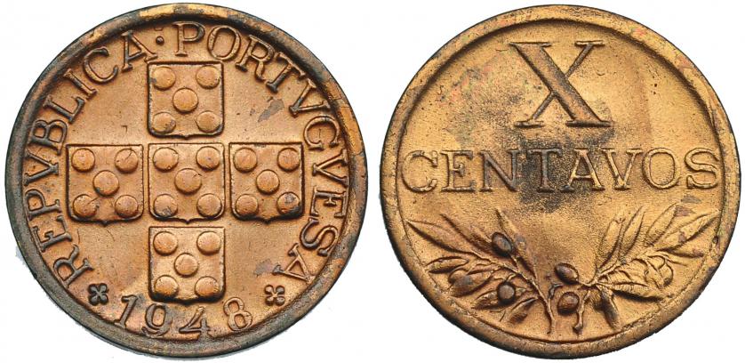 643   -  PORTUGAL. 10 centavos. 1948. Gomes-10.07. B.O. EBC. Escasa.