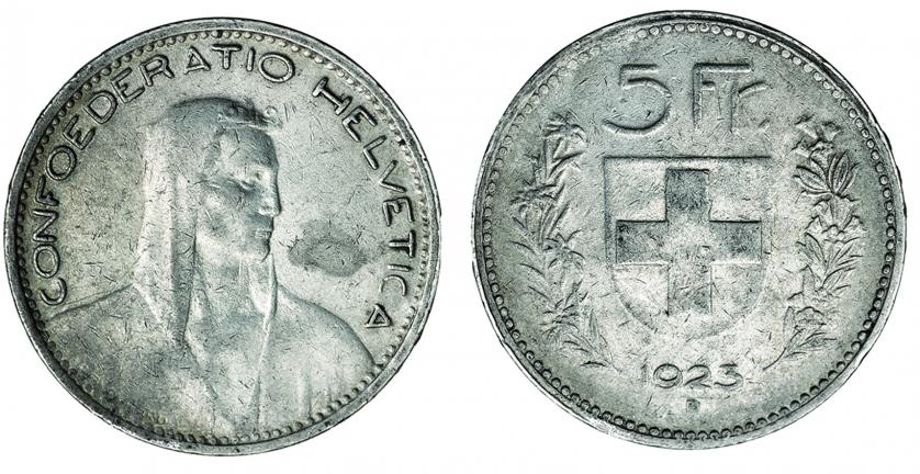 646   -  SUIZA. 5 francos. 1923-B. KM-37. MBC.