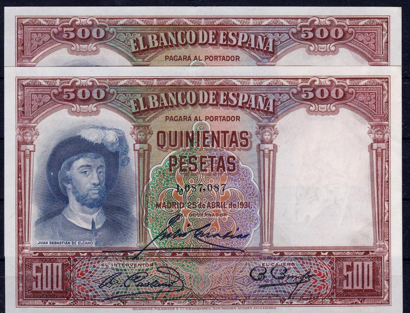 651   -  BANCO DE ESPAÑA. 500 pesetas. 4-1931. Pareja correlativa. Sin serie. ED-C12. SC.