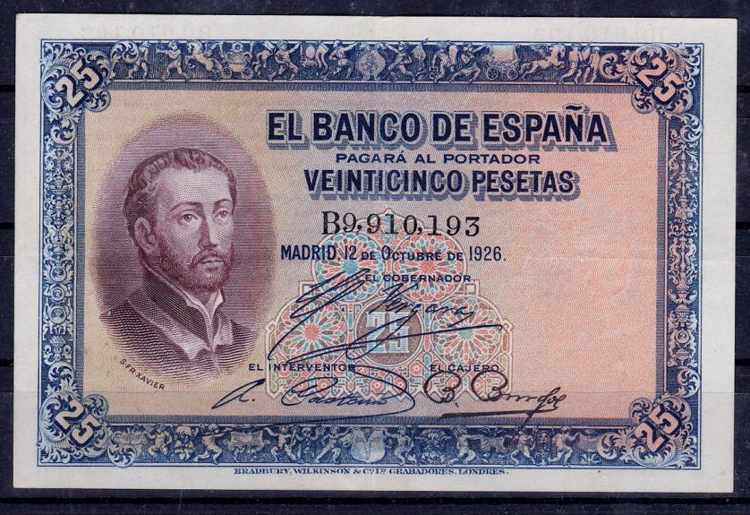 670   -  BANCO DE ESPAÑA. 25 pesetas. 10-1926. Serie B. ED-B109a. Sin manipular. MBC+.