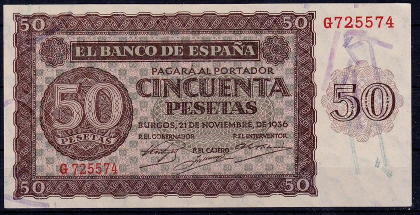 671   -  BANCO DE ESPAÑA EN BURGOS. 50 pesetas. 11-1936. Serie G. ED-D21a. EBC.
