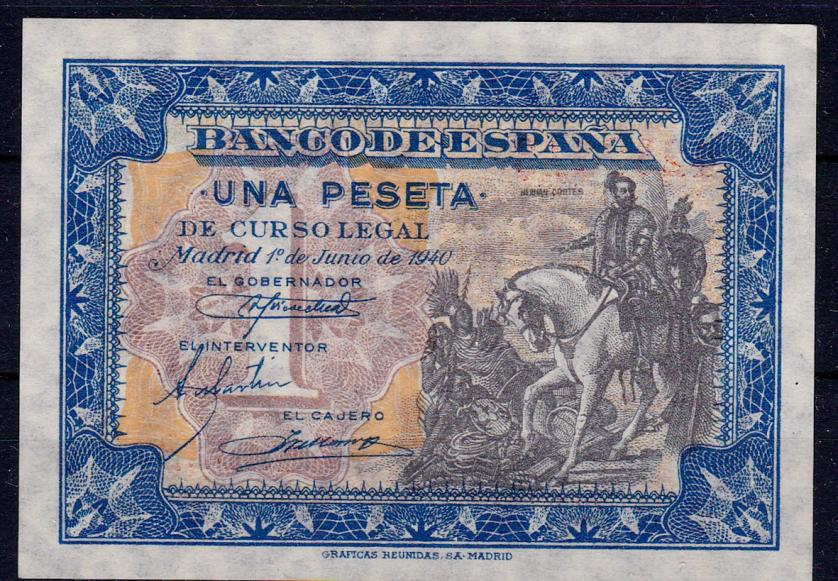 672   -  BANCO DE ESPAÑA. 1 peseta. 6-1940. Serie E. ED-D42a. SC.