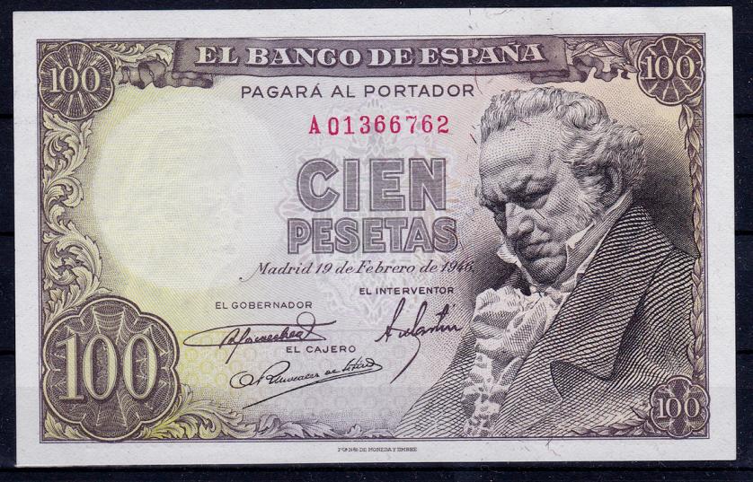 674   -  BANCO DE ESPAÑA. 100 pesetas. 2-1946. Serie A. ED-D52a. SC.
