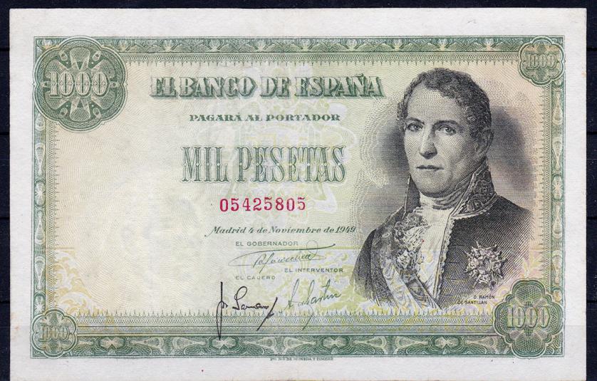 676   -  BANCO DE ESPAÑA. 1000 pesetas. 11-1949. Sin serie. ED-D59. Restaurado. MBC+.