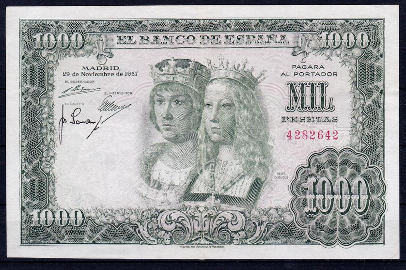 678   -  BANCO DE ESPAÑA. 1000 pesetas. 11-1957. Sin serie. ED-D70. EBC-.