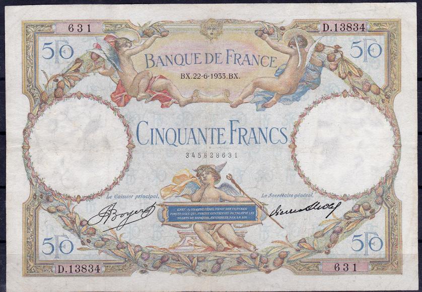 684   -  FRANCIA. 50 francos. 22-6-1933. D. Pick-80b. Restaurado. MBC.