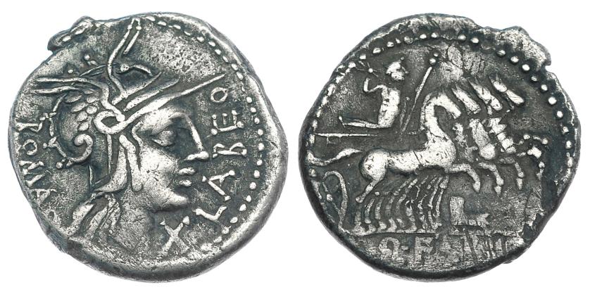106   -  FABIA. Denario. Roma (124 a. C.). CRAW-273.1. FFC-699. Pequeñas marcas. MBC-/BC+.