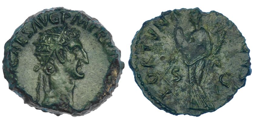 158   -  NERVA. Dupondio. Roma (101-102 d.C.). R/ Fortuna; FORTVNA AVGVST, S-C. RIC-61. Bonita pátina verde. MBC+/MBC-.