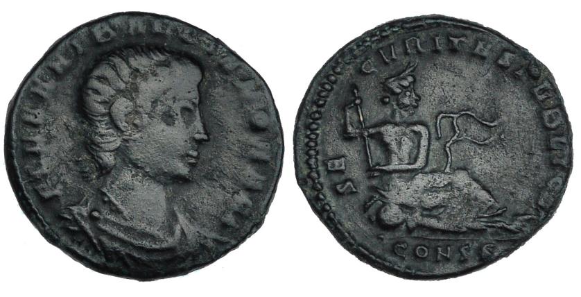 215   -  ANIBALIANO. AE-4. Constantinopolis (336-337). R/ Éufrates recostado a der.; SECVRITAS PVBLICA; marca de ceca CONSS. MBC-/MBC. Muy escasa.