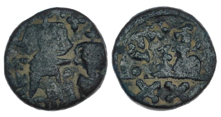 236   -  CONSTANTE II, CONSTANTINO IV, HERACLIO Y TIBERIO. Medio follis. Cartago (659-668). SBB-1062. BC-/BC.
