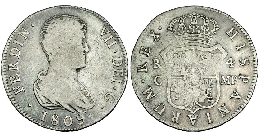 329   -  4 reales. 1809. Cataluña. MP. VI-836. Finas rayas. BC+. Rara.