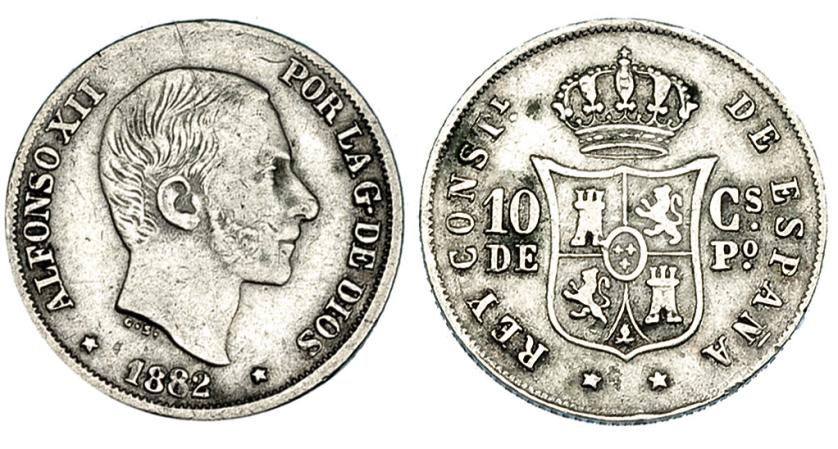365   -  10 centavos. de peso. 1882. Manila. VII-53. MBC-.