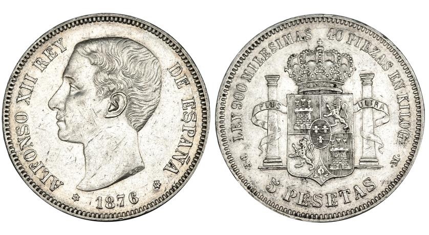 366   -  5 pesetas. 1876 *18-76. Madrid. DEM. VII-82. MBC+.