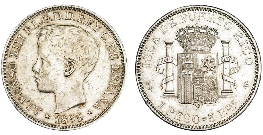 381   -  Peso. 1895. Puerto Rico. PGV. VII-193. Pequeñas marcas. MBC+. Escasa.