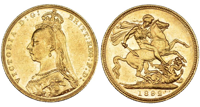 394   -  AUSTRALIA. Soberano. 1892. M. KM-10. Pequeñas marcas. B.O. EBC/EBC+.