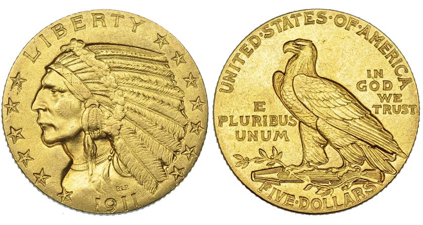 409   -  ESTADOS UNIDOS DE AMÉRICA. 5 dólares. 1911. KM-129. EBC.