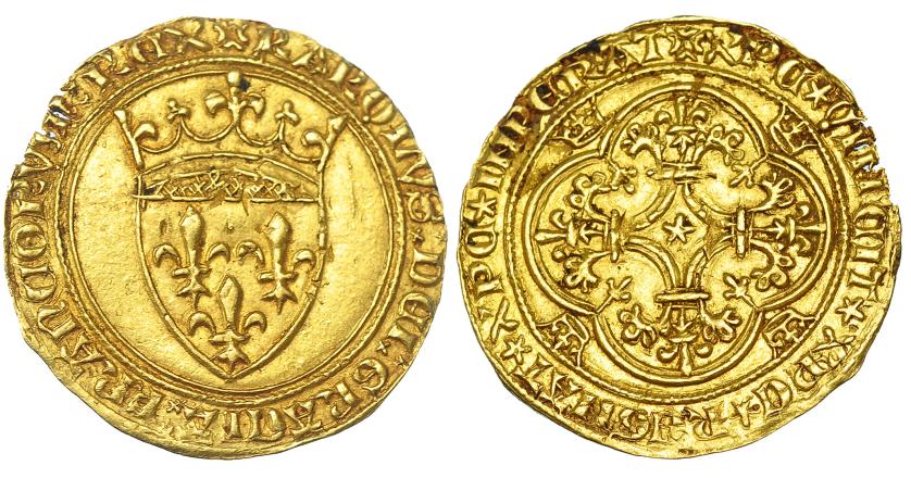 415   -  FRANCIA. Carlos VI. Escudo de oro (1380-1422). A/ KAROLVS DEI GRACIA FRANCORVM REX. R/ XPC REGNAT XPC IMPERAT VINCIT. FR-29. EBC-/MBC+.