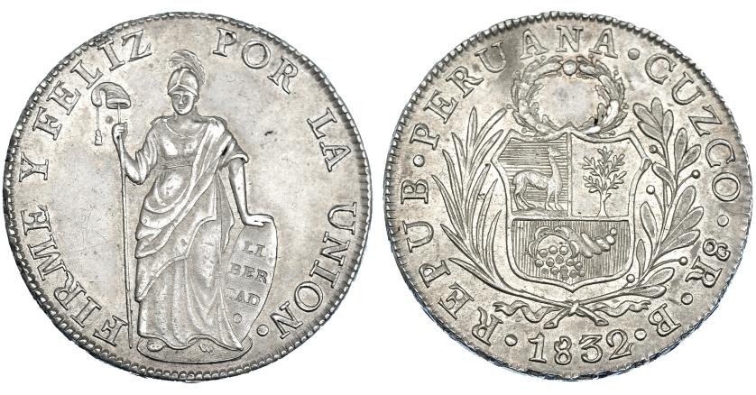 433   -  PERÚ. 8 reales. 1832. Cuzco. B. KM-142.4. Pequeñas marcas. EBC-.