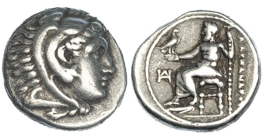 55   -  MACEDONIA. Alejandro III. Dracma. Mileto (336-323 a.C.). R/ Delante del trono monograma. PRC-2124. MBC/MBC-.
