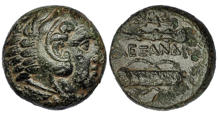 63   -  MACEDONIA. Acuñaciones post. a Alejandro III. AE 16 (325-310). R/ Carcaj y maza. AE 5,73 g. COP-1040. SBG-6739. Pátina verde oscuro. MBC.