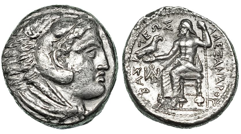 260   -  MACEDONIA. ALEJANDRO III. Tetradracma. Anfípolis (c. 325-320 a.C.). R/ Delante del trono monograma. AR 16,39 g. PRC-120. Leves concreciones. MBC/MBC+.