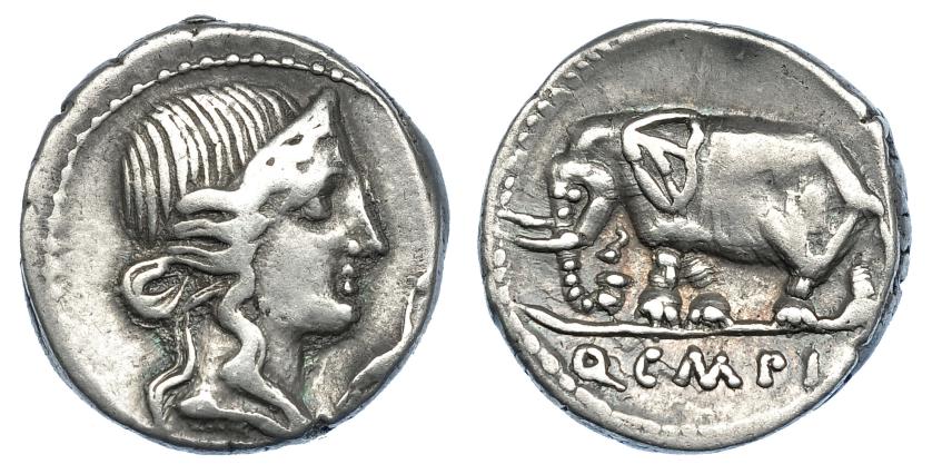 275   -  CAECILIA. Denario. N. de Italia (81 a.C.). A/ Pietas. R/ Elefante; Q.C.M.P.I. CRAW-374.1. FFC-213. MBC-/MBC.